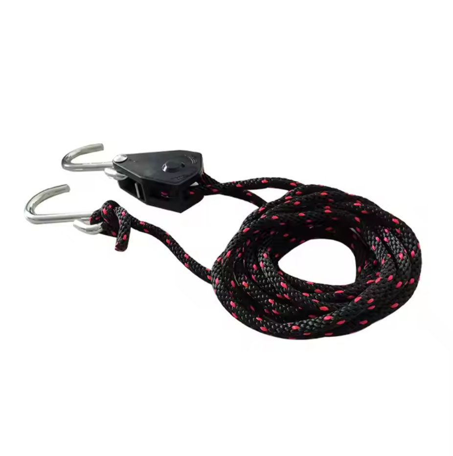 Tie Down Straps 1/4" X 10ft Heavy Duty Adjustable Pulley Ratchet Rope Clip Hanger
